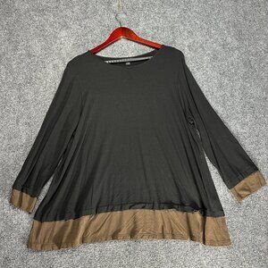 J Jill Top Womens Large Wearever Collection Black Long Sleeve Contrast Hem Cuffs